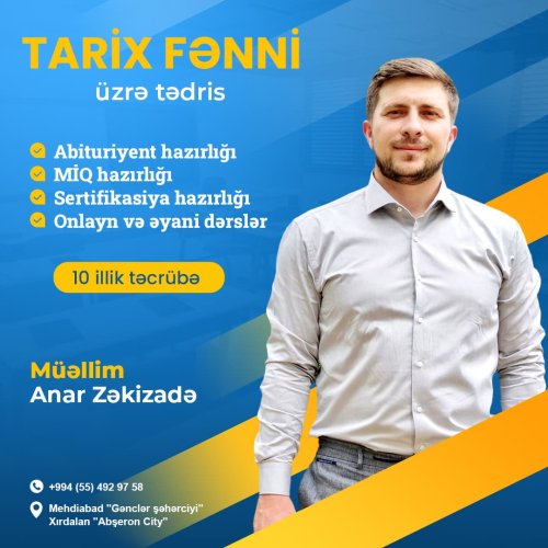 Müəllim və Repetitorlar üçün post dizaynlar, tarix fənni üzrə elanlar, Anar Zəkizadə