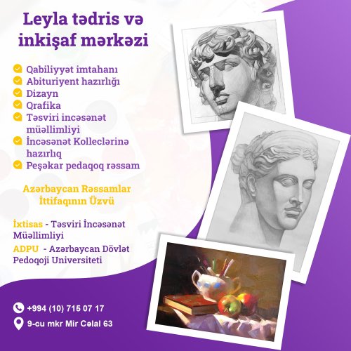 Leyla Tədris və İnkişaf Mərkəzi, qrafik dizayn, rəsm kursları, kurs elanları, təhsil dizaynları, reklam postları