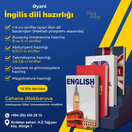 Müəllimlər üçün reklam dizaynları, təhsil elanları, ingilis dili elanları, Cahanə Ələkbərova