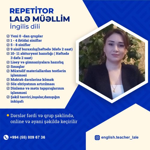 Təhsil postları, instagram dizaynları, reklam postları, poster dizaynlar, Repitotor Lalə Müəllimə