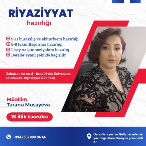 Təranə Musayeva, riyaziyyat fənnindən hazırlıq elanları, reklam posterləri, kreativ postların hazırlanması, poster dizayn sifarişi 