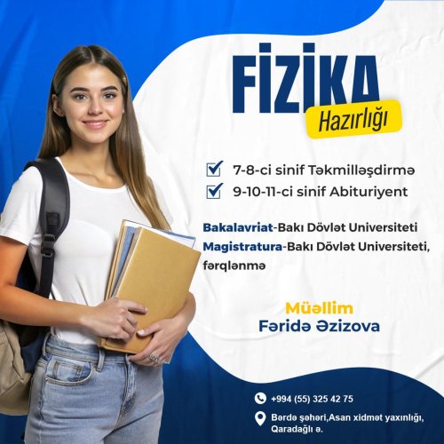 Fəridə Əzizova, fizika fənindən hazırlıq elanları, reklam dizaynları, post dizayn sifarişi, instagram dizaynları