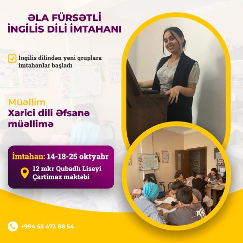 Müəllimlər üçün post dizaynlar, ingilis dili fənni üzrə dərs elanları, reklam dizaynlar