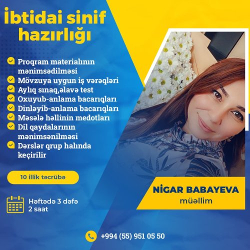 İbtidai sinif hazırlıq elanları, Nigar Babayeva, müəllim postu, repetitorlar üçün reklam postu, dizayn sifarişi