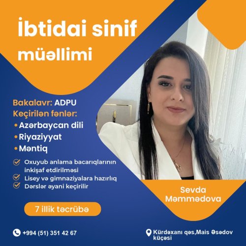 Postların hazırlanması, Müəllim və repetitorlar üçün post dizaynları, ibtidai sinif müəllimi Sevda Məmmədova