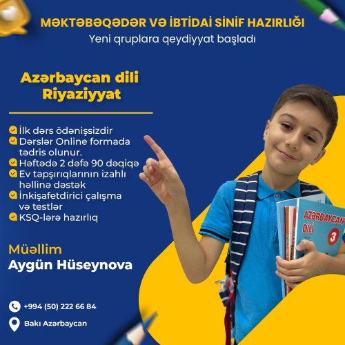 Məktəbəqədər hazırlıq, təhsil dizaynları, təhsil elanları, reklam postları, Azərbaycan dili hazırlıq elanları, Aygün Hüseynova