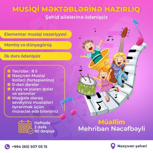 Musiqi müəllimi posteri, təhsil postları, təhsil postlarının sifarişlə hazırlanması, musiqi hazırlığı postu, Mehriban Nəcəfbəyli