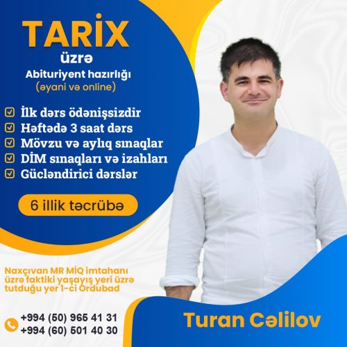 Turan Cəlilov, reklam postları, tarix fənindən hazırlıq reklamı, hazırlıq elanları, Müəllimlər üçün poster dizayn sifarişi