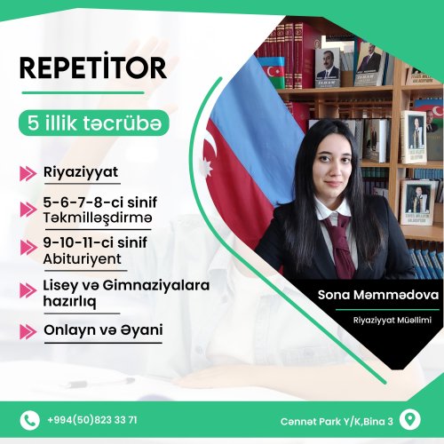 Sona Məmmədova, Riyaziyyat hazırlıq kursu reklamları, kurs elanları, Müəllim və Repetitorlar üçün reklamlar, instagram post dizaynları, VT0007