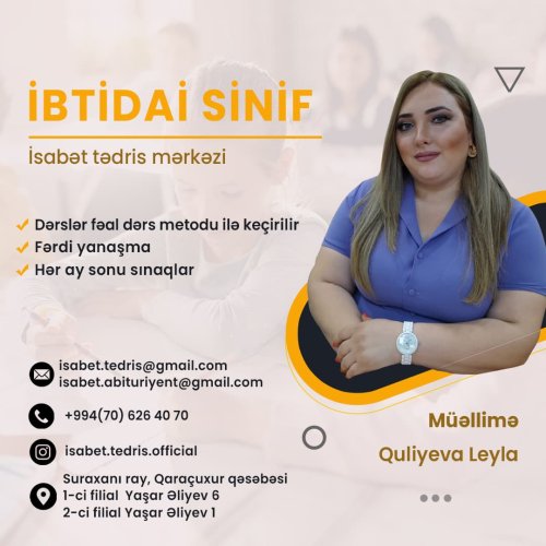 İsabət Tədris Mərkəzi, Repetitorlar üçün post dizaynları, məktəbəqədər hazırlıq, təhsil dizaynları, Quliyeva Leyla