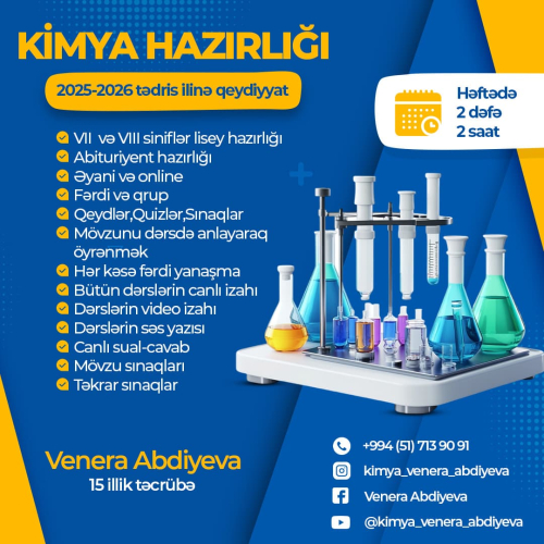 Kimya hazirligi reklami, hazirliq elani, muellim posteri sifarisi, post qiymeti