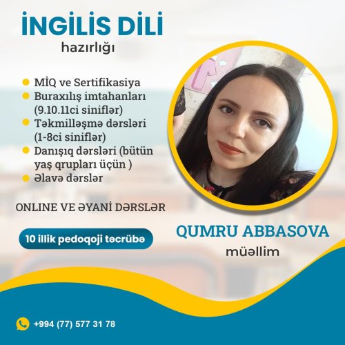 İngilis dili fenni üzre abituryent hazırlığı reklamları, miq və setifikasiya hazırlığı, Qumru Abbasova, poster dizaynlar, təhsil dizaynları, Müəllim post dizaynları, NF00054 