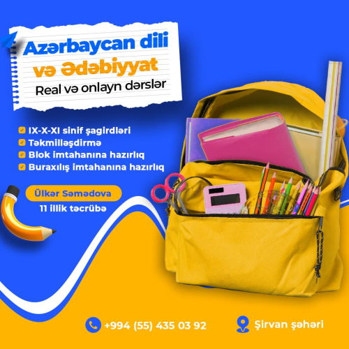 Hazırlıq elani, repetitorlar üçün post, reklam postu dizayni, dil edebiyyat reklami