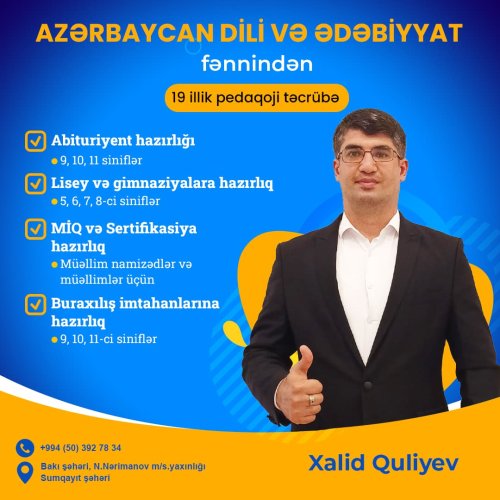 Müəllimlər üçün post dizaynları, Müəllimlər üçün elanlar, reklam postları, Xalid Quliyev, Azerbaycan dili abituriyent hazırlıq elanları, NT00078