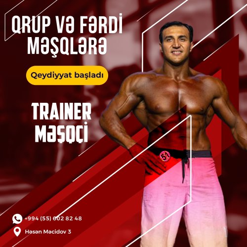 Treyner məşqçi, qrup və fərdi şəkildə məşqlər, fitness reklamları, kreativ postlar, reklam postları, NF00032