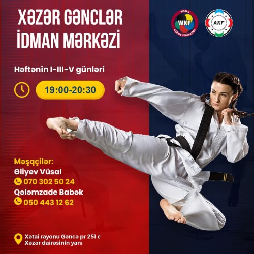 Karate dersi postu, Xəzər Gənclər İdman Mərkəzi, instagram dizaynları, poster dizayn sifarişi, karate dərs postlarının hazırlanması