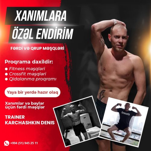 Treyner reklamları, fitnes dərsləri posteri, fitness idman dizaynları, fitness reklamları, Treyner Karchashkin Denis