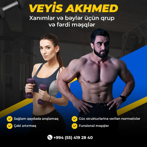 Fərdi və qrup məşqləri, fitness, idman zallari, məşqçilər üçün dizaynlar, fitnes postları, instagram dizaynları