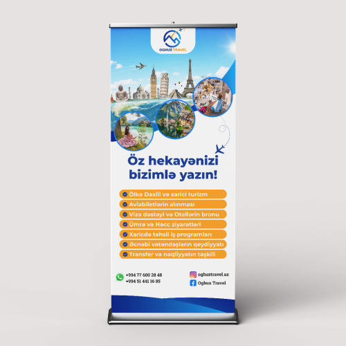Turizm banneri, Roll Up dizaynları, Roll up banner sifarişi, roll up banneri, Roll up dizayni xidməti