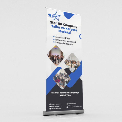 Tədris mərkəzi üçün roll up, banner dizayni, roll up hazirlanmasi, roll up qiyməti