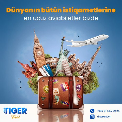 Tıger Travel, Turizm Agentliyi, turizm postları, turizm dizaynları, aviabilet satışı postu, instagram dizaynları