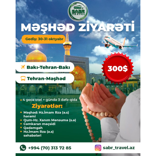 Ziyarətgah turları üçün reklam, dini turizm post dizaynı, müqəddəs yerlərə tur reklamı, dini səfər reklam dizaynı