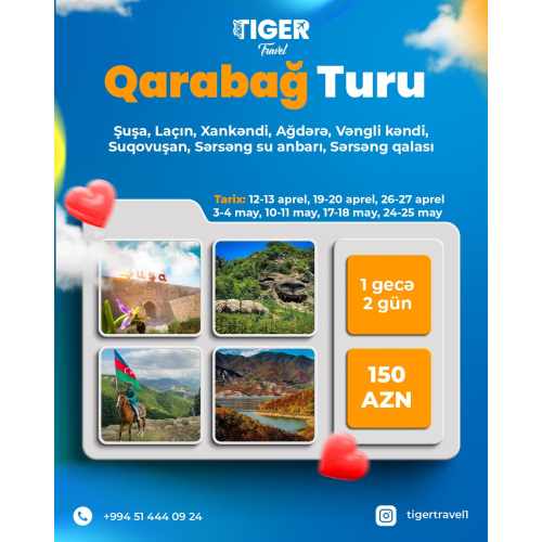 Turizm post dizaynı, turizm reklam dizaynı, Qarabağ turu postu, Tiger Travel