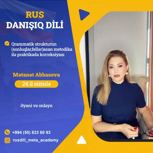 Repetitorlar üçün post dizaynları, Rus dili hazırlıq elanları, Mətanət Abbasova, təhsil postları, poster dizayn sifarişi