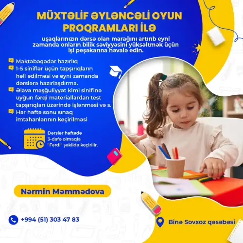 Müəllim üçün post dizaynlar, məktəbəqədər hazırlıq posteri, reklam post dizaynları, Nərmin Məmmədova