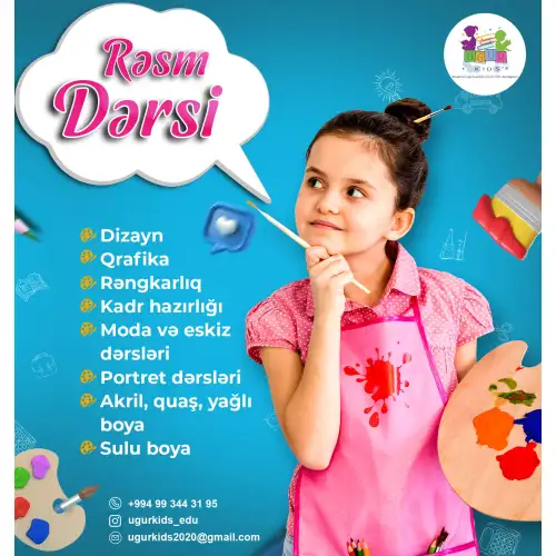 Uğur kids təhsil mərkəzi postu, rəsm dərsi elanları, reklam dizaynları, post dizayn qiyməti